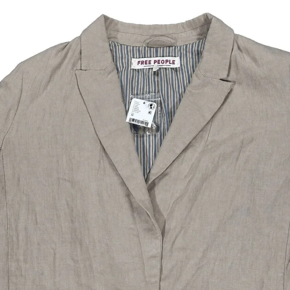 NWT Free People Prep School Blazer Women M Birch Linen Blend Lined Jacket
